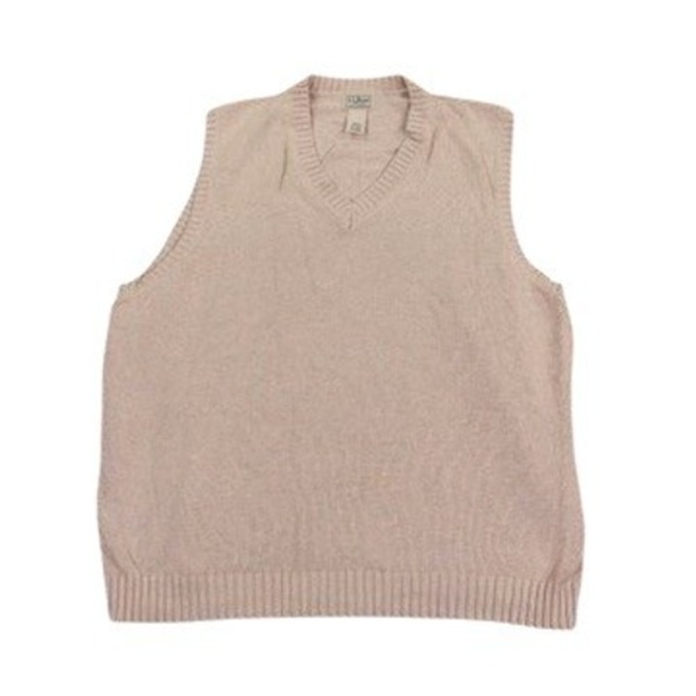 VTG LL Bean Sweater Vest Mens XL Tan Cotton Classic Fit V-Neck Old Money College